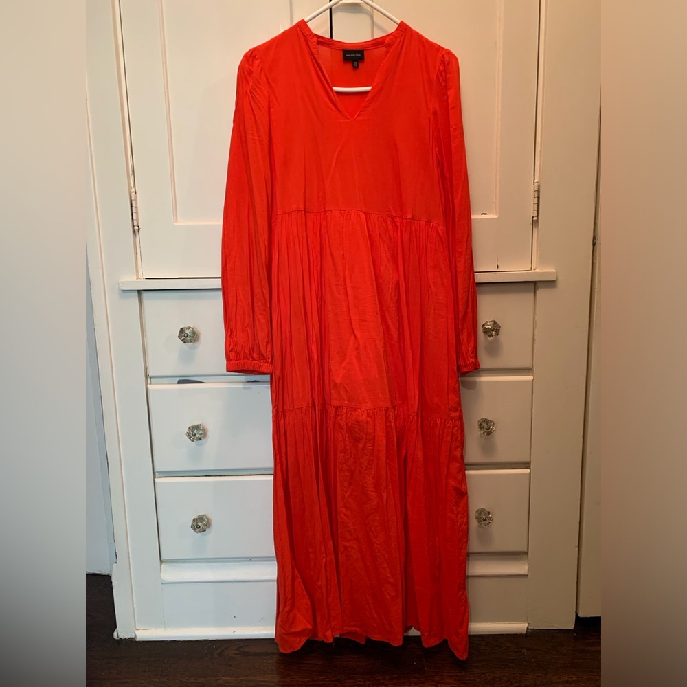 Who What Wear XS long sleeve red orange cotton v-neck maxi dress with pockets